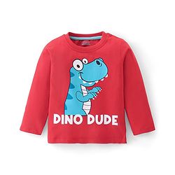 Babyhug Cotton Knit Full Sleeves T-Shirt & Pyjama Co-Ord Night Suit Set with Dino Print Pack of 2 - Red & Blue