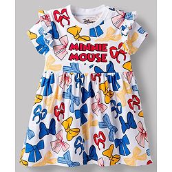 Babyhug Disney 100% Cotton Knit Half Sleeves Frock With Minnie Mouse Graphics - White