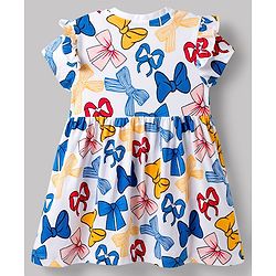 Babyhug Disney 100% Cotton Knit Half Sleeves Frock With Minnie Mouse Graphics - White