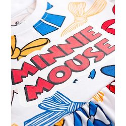 Babyhug Disney 100% Cotton Knit Half Sleeves Frock With Minnie Mouse Graphics - White