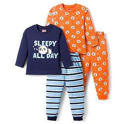 Babyhug 100% Cotton Knit Full Sleeves T-Shirt & Pajama Night Suits with Panda Print & Stripes Pack of 2 - Multicolor