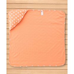 Babyhug Cotton Knit Hooded Wrapper With Polka Dot Print L 73 x B 72 cm - Orange