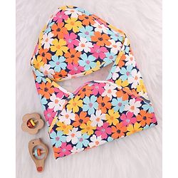 Babyhug Cotton Knit Hooded Wrapper With Floral Print L 73 x B 72 cm - Multicolour