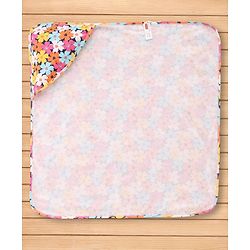 Babyhug Cotton Knit Hooded Wrapper With Floral Print L 73 x B 72 cm - Multicolour