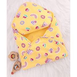 Babyhug Cotton Knit Hooded Wrapper With Polka Dot Print L 73 x B 72 cm - Yellow