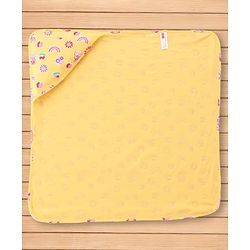 Babyhug Cotton Knit Hooded Wrapper With Polka Dot Print L 73 x B 72 cm - Yellow