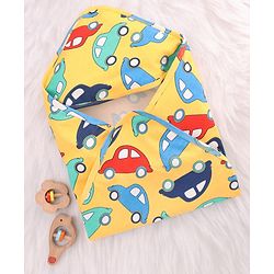 Babyhug Cotton Knit Hooded Wrapper With Vehicle Print L 73 x B 72 cm - Yellow