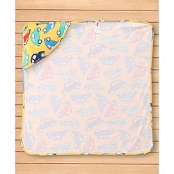 Babyhug Cotton Knit Hooded Wrapper With Vehicle Print L 73 x B 72 cm - Yellow