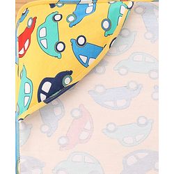 Babyhug Cotton Knit Hooded Wrapper With Vehicle Print L 73 x B 72 cm - Yellow