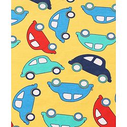 Babyhug Cotton Knit Hooded Wrapper With Vehicle Print L 73 x B 72 cm - Yellow