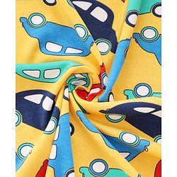 Babyhug Cotton Knit Hooded Wrapper With Vehicle Print L 73 x B 72 cm - Yellow