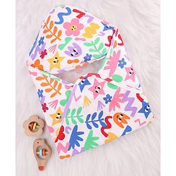 Babyhug Cotton Knit Hooded Wrapper With Polka Dot Print L 73 x B 72 cm - White