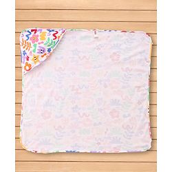 Babyhug Cotton Knit Hooded Wrapper With Polka Dot Print L 73 x B 72 cm - White