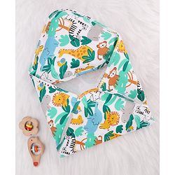 Babyhug Cotton Knit Hooded Wrapper With Jungle Theme Print L 73 x B 72 cm - White