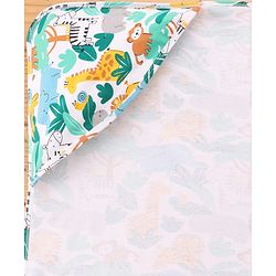 Babyhug Cotton Knit Hooded Wrapper With Jungle Theme Print L 73 x B 72 cm - White