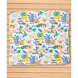 Babyhug Cotton Knit Hooded Wrapper With Jungle Theme Print L 73 x B 72 cm - White