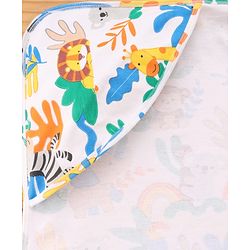 Babyhug Cotton Knit Hooded Wrapper With Jungle Theme Print L 73 x B 72 cm - White