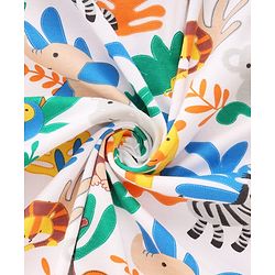 Babyhug Cotton Knit Hooded Wrapper With Jungle Theme Print L 73 x B 72 cm - White