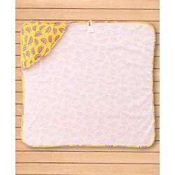 Babyhug Cotton Knit Hooded Wrapper With Watermelon Print L 73 x B 72 cm - Yellow