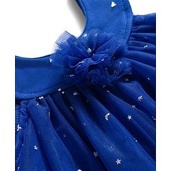 Babyhug 100% Cotton Knit Sleeveless Onesies With Floral Applique & Star Print - Blue
