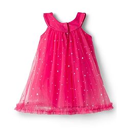 Babyhug 100 % Cotton Knit Sleeveless Frock Style Onesie with Glitter Detailing & Floral Applique - Red