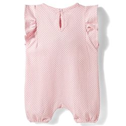Babyhug 100% Cotton Interlock Knit Half Sleeves Romper With Polka Dots Print & Butterfly Embroidery - Baby Pink