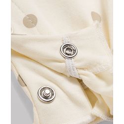 Babyhug 100% Cotton Knit Half Puffed Sleeves Polka Dot Printed Romper with Hairband & Bow Applique - Light Brown