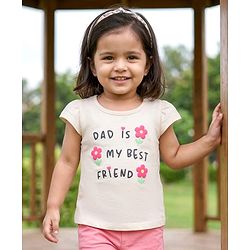 Babyhug Cotton Knit Half Sleeves T-Shirt Text Print - Cream