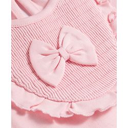 Babyhug 100 % Cotton Knit Half Sleeves Romper With Bow Applique & Headband - Baby Pink