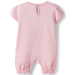 Babyhug 100 % Cotton Knit Half Sleeves Romper With Bow Applique & Headband - Baby Pink
