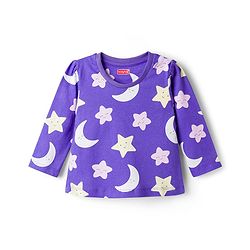 Babyhug 100% Cotton Knit Full Sleeves Moon & Star Printed Pyjama Night Suit Pack Of 2 - Pink & Purple