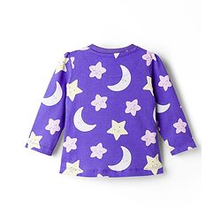 Babyhug 100% Cotton Knit Full Sleeves Moon & Star Printed Pyjama Night Suit Pack Of 2 - Pink & Purple