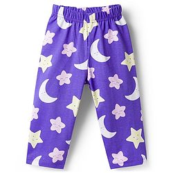 Babyhug 100% Cotton Knit Full Sleeves Moon & Star Printed Pyjama Night Suit Pack Of 2 - Pink & Purple