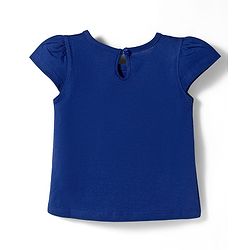 Babyhug Cotton Knit Cap Sleeves T-Shirt with Bow & Text Print - Blue