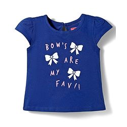 Babyhug Cotton Knit Cap Sleeves T-Shirt with Bow & Text Print - Blue