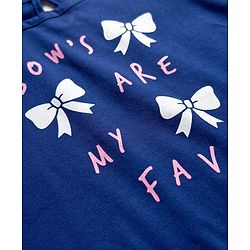 Babyhug Cotton Knit Cap Sleeves T-Shirt with Bow & Text Print - Blue
