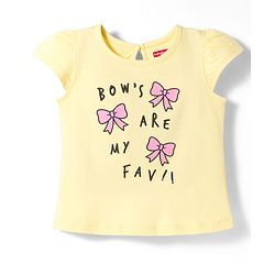 Babyhug Cotton Knit Cap Sleeves T-Shirt with Bow & Text Print - Peach
