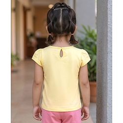 Babyhug Cotton Knit Cap Sleeves T-Shirt with Bow & Text Print - Peach