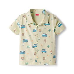 Babyhug Cotton Knit Half Sleeves Vehicles & Bear Printed Co-Ords Shirt & Shorts Night Suit - Light Green