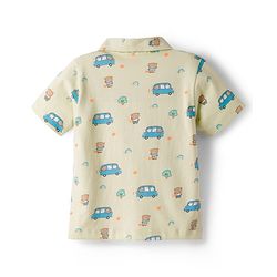 Babyhug Cotton Knit Half Sleeves Vehicles & Bear Printed Co-Ords Shirt & Shorts Night Suit - Light Green