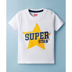 Babyhug 100% Cotton Knit Half Sleeves T-Shirt With Super Star Text Print - White