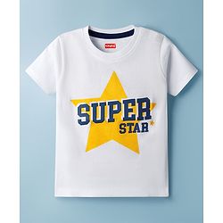 Babyhug 100% Cotton Knit Half Sleeves T-Shirt With Super Star Text Print - White