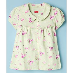 Babyhug Cotton Knit Half Sleeves Top & Pyjama Co-ord Night Suit With Floral Print - Light Green