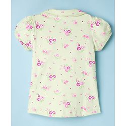 Babyhug Cotton Knit Half Sleeves Top & Pyjama Co-ord Night Suit With Floral Print - Light Green