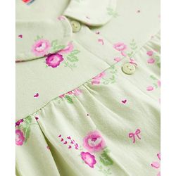 Babyhug Cotton Knit Half Sleeves Top & Pyjama Co-ord Night Suit With Floral Print - Light Green