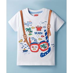 Babyhug Cotton Knit Half Sleeves T-Shirt with Beach Theme Print - White