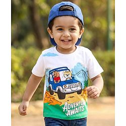 Babyhug Cotton Knit Half Sleeves T-Shirt with Adventure Print - White