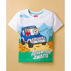 Babyhug Cotton Knit Half Sleeves T-Shirt with Adventure Print - White