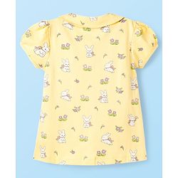 Babyhug Cotton Knit Half Sleeves Top & Pyjama Co-ord Night Suit With Bunny & Floral Print - Yellow