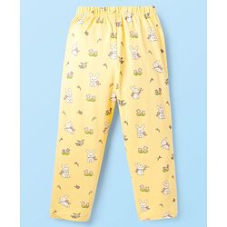 Babyhug Cotton Knit Half Sleeves Top & Pyjama Co-ord Night Suit With Bunny & Floral Print - Yellow